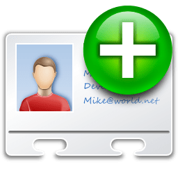 Icon image of a green 'plus' button on top of an identification card.